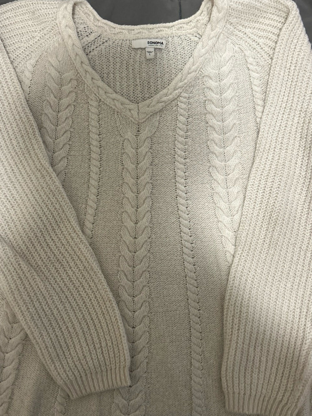 Sonoma Cream Cable-Knit V-Neck Pullover